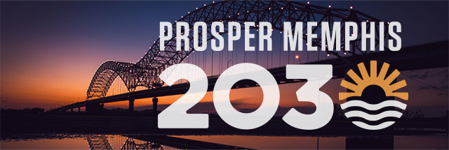 Prosper Memphis 2030 logo overlay on Memphis bridge image