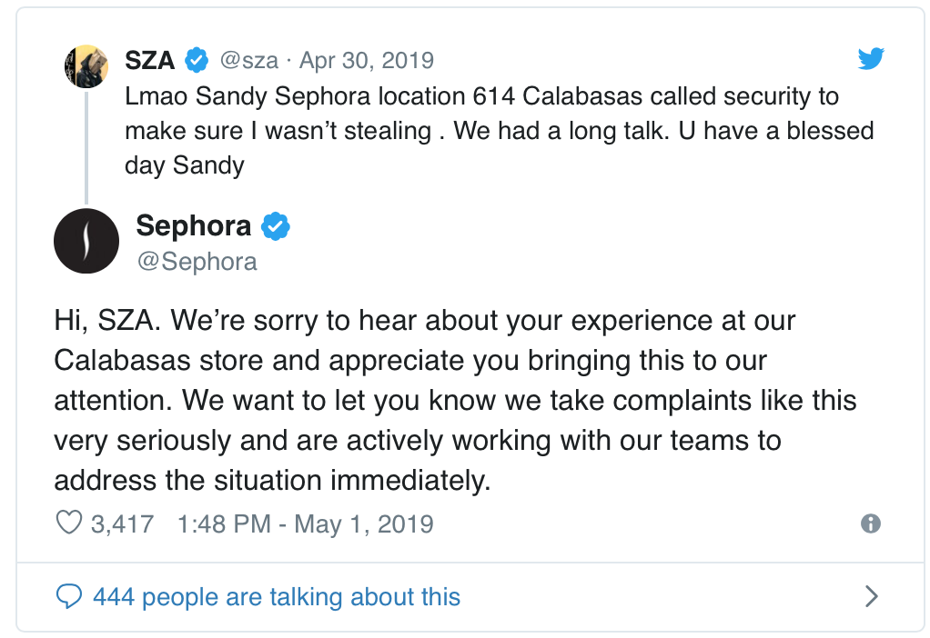 SZA Sephora Tweet